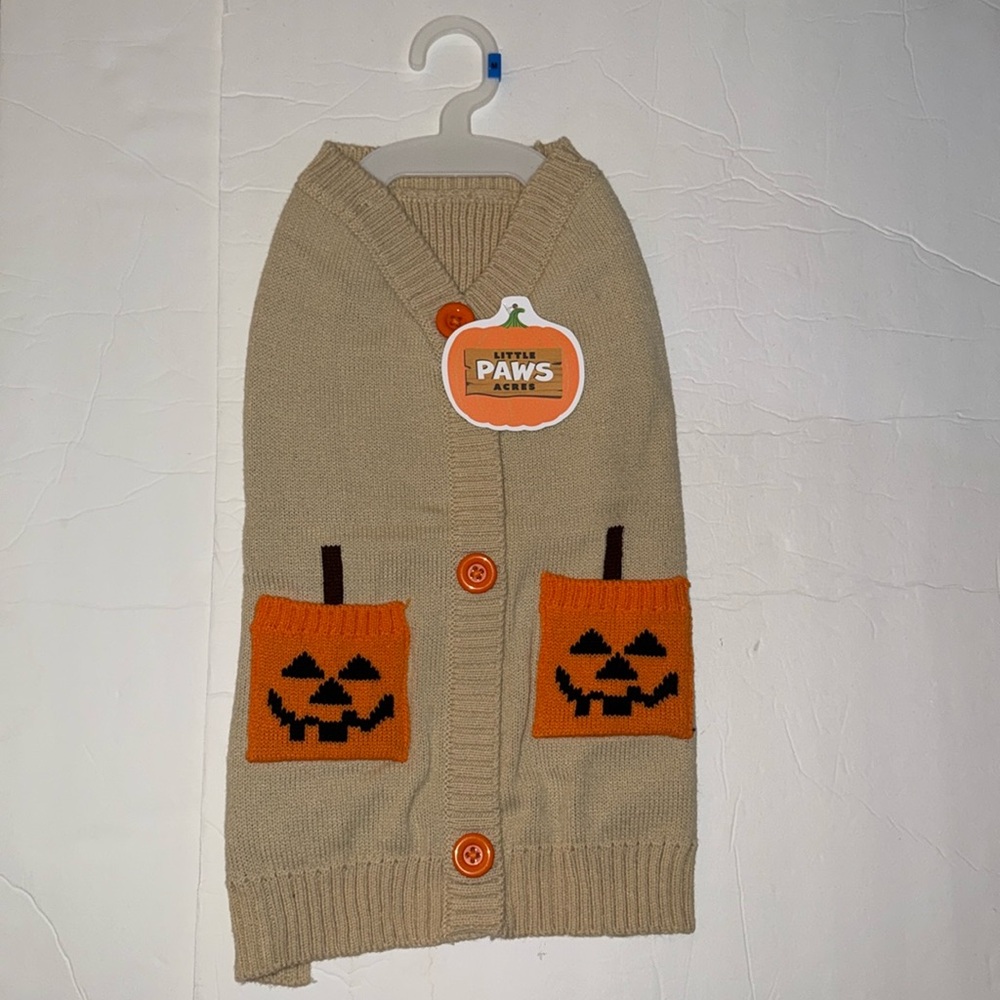 NWT Little Paws Acres Halloween Pumpkin Pocket Dog Sweater Size M